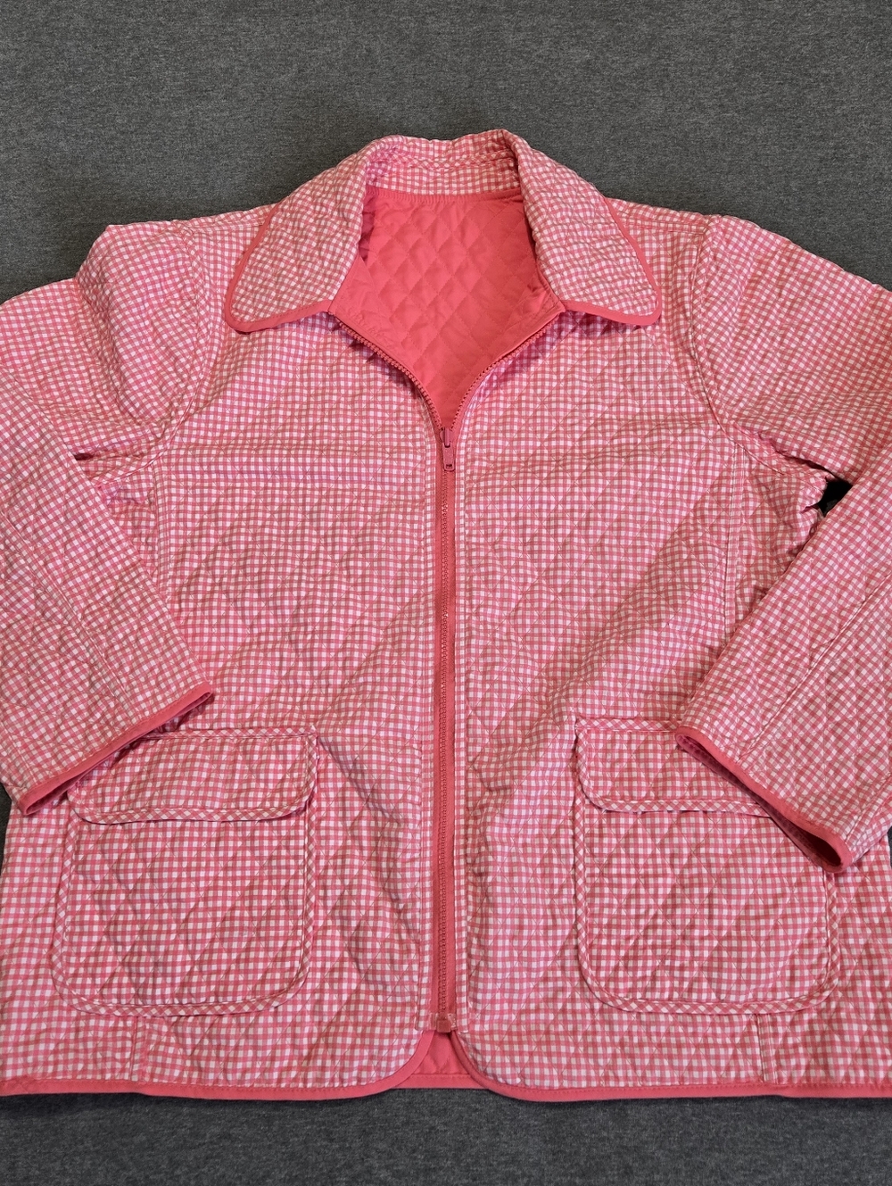 Reversible Lightweight Spring Jacket Blassport Womens Large Pink Gingham Check